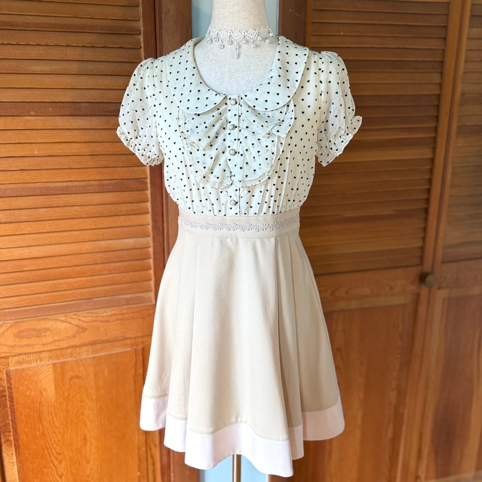 J-Fashion Prime Pattern Dollcore Jirai Himekaji Hearts & Ruffles Dress M